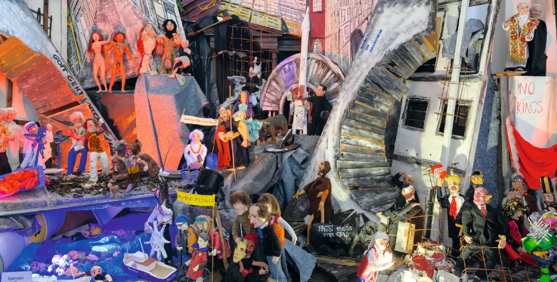 Wimmelbild zu Weihnachten: Die diesjährige politische Krippe in Heidelberg (Foto: Philipp Rothe)