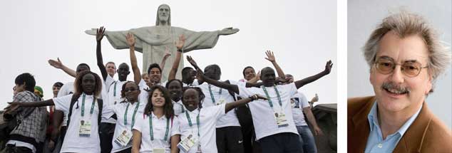 Mitglieder der Flüchtlings-Mannschaft bei der Olympiade in Rio: Fototermin vor der berühmten Christus-Erlöser-Statue. »Eine Provokation für die Nationen, die ihre Grenzen abschotten«, sagt Wolfgang Kessler (rechts). (Foto: PA/AP-Photo/Felipe Dana)