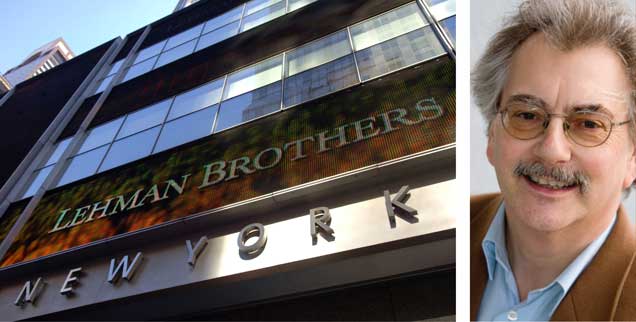 Lehman Brothers-Zentrale in New York, fotografiert am 15. September 2008: Zehn Jahre nach der Finanzkrise wird weltweit gezockt wie eh und je, kritisiert Wolfgang Kessler (rechts). (Fotos: pa/Frances M. Roberts; privat)
