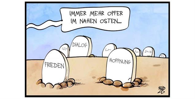 Gibt es noch eine Chance, die Kreisläufe der Gewalt zwischen Palästinensern und Israelis zu durchbrechen? (Zeichnung: PA / Die Kleinert / Kostas Koufogiorgos)