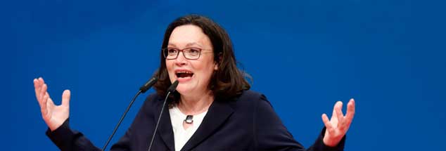 Wie weiter SPD? Weiß es die neue Vorsitzende Andrea Nahles? (Foto: pa/REUTERS/Ralph Orlowski)