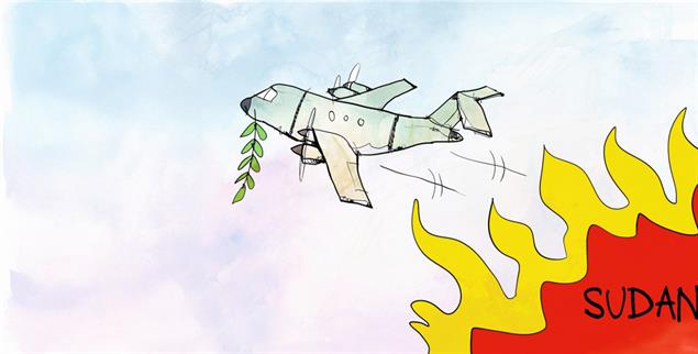 Die Weltgemeinschaft lässt den Sudan im Stich. (Zeichnung: PA / Die Kleinert / Kostas Koufogiorgos)