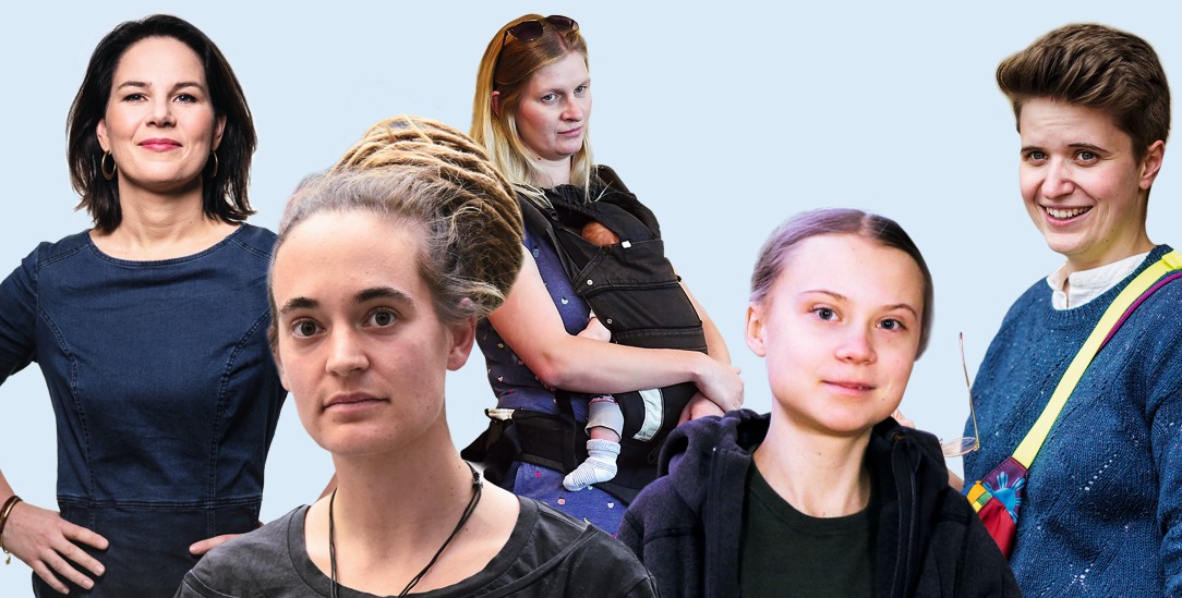 Hoffnungsträgerinnen: Annalena Baerbock, Carola Rackete, Madeleine Henfling, Greta Thunberg und Anna-Nicole Heinrich (Fotos: Laif/Dominik Butzmann; pa/Dursun Aydemir; pa/Kalaene; pa/Galuschka; Epd/Lohnes)