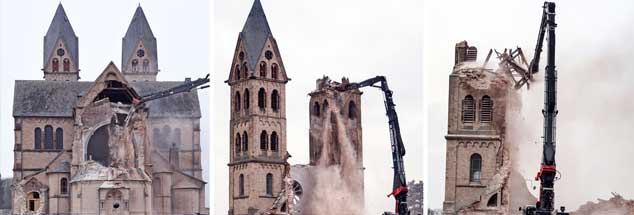 Über 120 Jahren stand der so genannte Immerather Dom, in nur drei Tagen wurde er abgebrochen, am 10. Januar fiel bereits der letzte Stein (Foto: pa/Gambarini/Kaiser)
