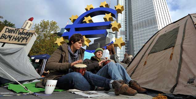 Occupy-Camp in Frankfurt: Kurzer Protest oder der Anfang von einer großen Bewegung? (Foto: pa/Dedert)