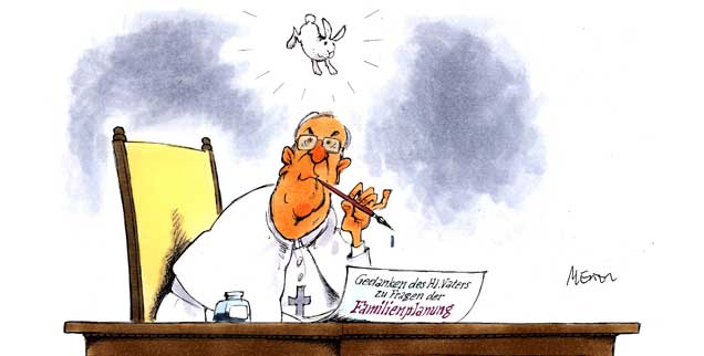 Besser nix schreiben über Verhütung? Der Papst will offenbar keine neue Kaninchen-Enzyklika herausgeben, das ist ihm zu nervig. (Zeichnung: Mester) Besser nix schreiben über Verhütung? Der Papst will offenbar keine neue Kaninchen-Enzyklika herausgeben, das ist ihm zu nervig. (Zeichnung: Mester)
