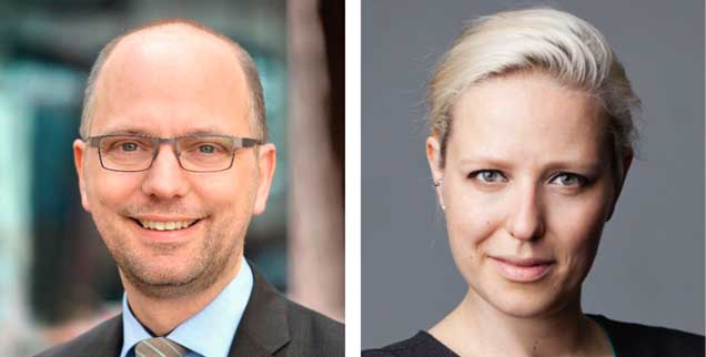 Soll man Facebook jetzt den Rücken kehren? Hamburgs Justizsenator Till Steffen (links) sagt: Ja! Die Hamburger Journalistin Juliane Leopold (rechts) findet: Nein! (Fotos: Pressebild Justizbehörde; Pitzke)