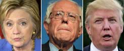 Hillary Clinton, Bernie Sanders und Donald Trump träumen von der Präsidentschaft: Clinton hat aus heutiger Sicht die besten Chancen auf den Sieg bei der US-Wahl am 8. November. Doch in den kommenden Monaten könnte es auch noch Überraschungen geben (Fotos: pa/Nelson; pa/Maialett; pa/Shurtleff)