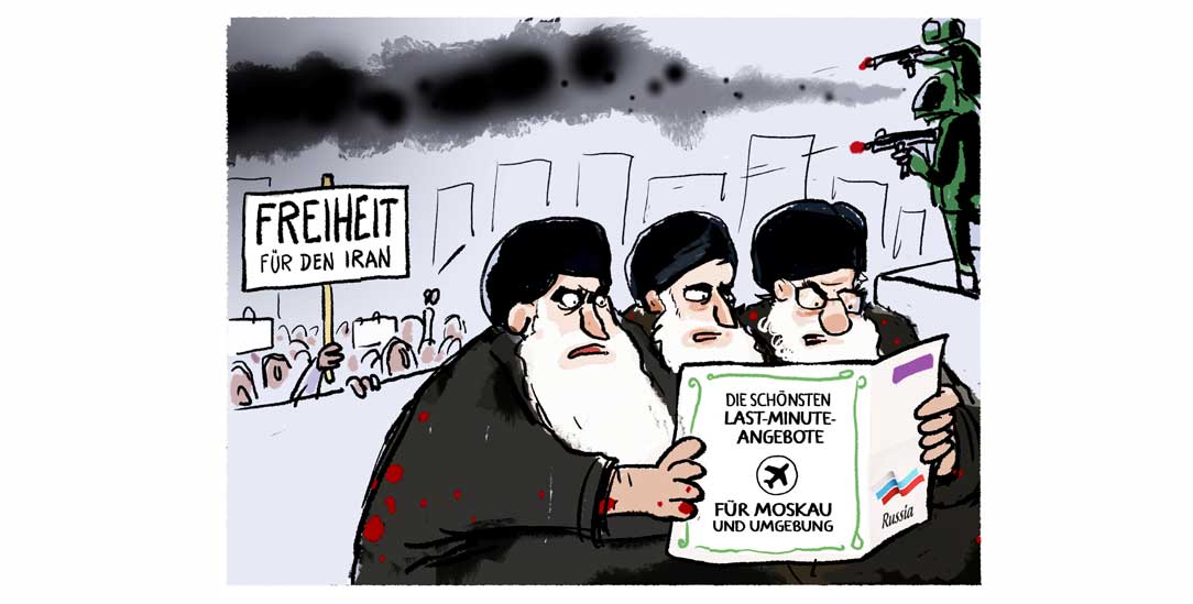 Aber erst noch Tausende abschlachten... (Zeichnung: PA / Die Kleinert / Markus Grolik)