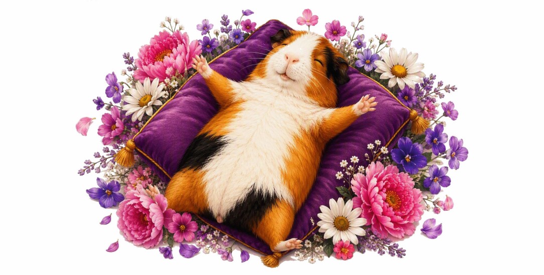 Ruhe sanft, kleines Meerschwein. Bei ihren Autorinnenlesungen bekommt unsere Kolumnistin Nora Gomringer die unwahrscheinlichsten und berührendsten Geschichten erzählt. (Illustration: Publik-Forum, mit KI generiert)