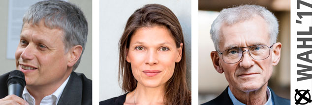 Stephan Bickhardt, Stevie Meriel Schmiedel, Franz Meurer: Wem geben sie ihre Stimme bei der Bundestagswahl 2017? (Fotos: widerstandsraeume.de; Yvonne Schmedemann; Smilla Dankert)