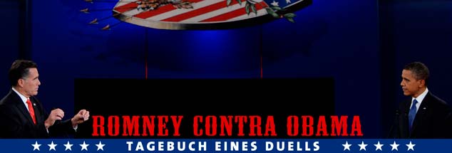 Mitt Romney und Barack Obama beim Fernsehduell am Abend des 3. Oktobers 2012. (Foto: pa/dpa/Shawn Thew)