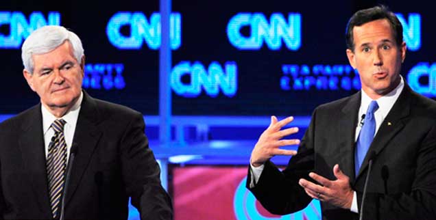 Newt Gingrich (links) oder Rick Santorum (rechts): Wird keiner der beiden Katholiken am Ende im Weißen Haus landen? (Foto: pa/Blanco) 