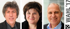 Günter Burkhardt, Johanna Haberer, Werner Tiki Küstenmacher: Wem geben sie ihre Stimme bei der Bundestagswahl 2017? (Fotos: Philipp Eichler; pa/dpa/ Klaus-Dietmar Gabbert; pa/dpa/Uwe Zucchi)