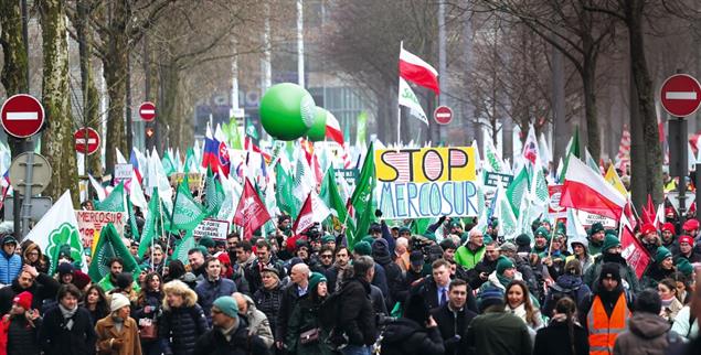 Landwirte demonstrieren beim Europa-Parlament in Straßburg gegen das Freihandelsabkommen. (Foto: PA/Hans Lucas)