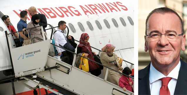 Damit Menschen aus Syrien fliehen konnten, haben viele Deutsche vor Jahren für sie gebürgt, doch das Jobcenter fordert von den Bürgen jetzt Geld, Niedersachsens Innenminister Boris Pistorius (Foto) erwartet vom Bund und den Ländern eine Lösung des Problems (Fotos: pa/dpa/Holger Hollemann; Pressebild/Wolfgang Wilde) Damit Menschen aus Syrien fliehen konnten, haben viele Deutsche vor Jahren für sie gebürgt, doch das Jobcenter fordert von den Bürgen jetzt Geld, Niedersachsens Innenminister Boris Pistorius (Foto) erwartet vom Bund und den Ländern eine Lösung des Problems (Fotos: pa/dpa/Holger Hollemann; Pressebild/Wolfgang Wilde)