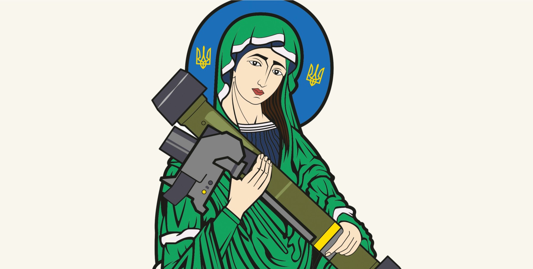 Der Raketenwerfer in den Armen der Madonna heißt Javelin, daher der Name der Ikone: Sankt Javelin (Foto: Saint Javelin)