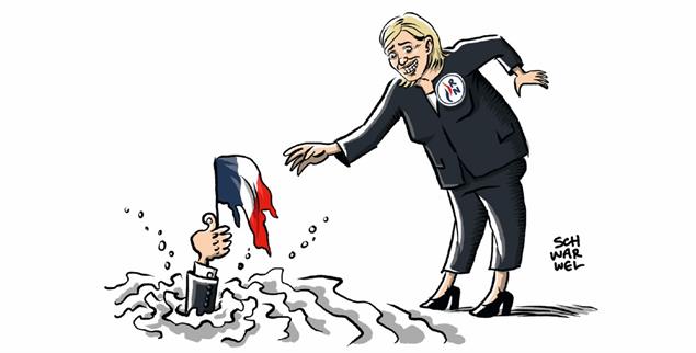 Frankreich ist am Boden. (Zeichnung: PA / Die Kleinert / Schwarwel)