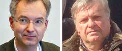 Sollen Krankenkassen den Trisomie-Bluttest bezahlen? Hartmut Kreß (links), Theologe und Mitglied in der Zentralen Ethikkommission für Stammzellenforschung, sagt: "Ja!" Ilja Seifert, Vorsitzender des Allgemeinen Behindertenverbandes in Deutschland und selbst querschnittgelähmt, meint: "Nein!" (Fotos: Stieber; privat)