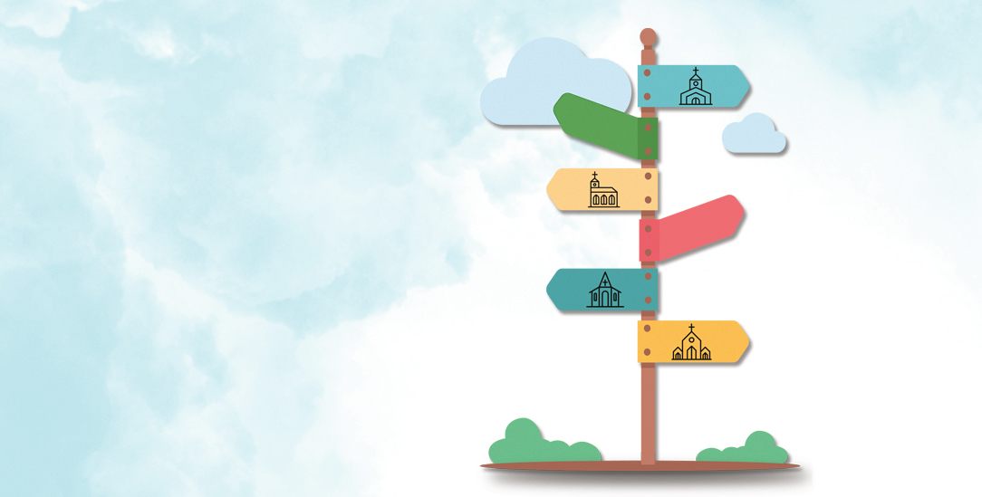 Wo geht’s hin? Folg’ ich den Wolken?Kolumnist Fabian Vogt ist auf der Suche nach einer Kirchengemeinde in Berlin. Leichter gesagt als gefunden. (Illustration: Publik-Forum unter Verwendung von istock.com/Nadezhda Kurbatova/slalomp)
