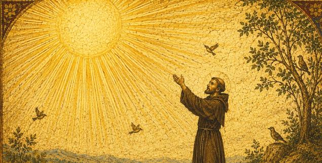 (Foto: )Der Sonnengesang ist ein Gebet, das Franz von Assisi im 13. Jahrhundert verfasste. Es preist die Schönheit der Schöpfung und dankt Gott dafür (Illustration: Publik-Forum/mit KI generiert)