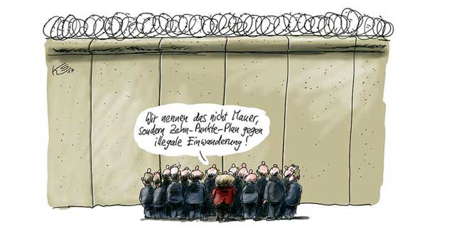 Mauern der Ablehnung, gebaut gegen die Angst vor Veränderung: Das kann nicht Europas Zukunft sein. (Zeichnung: Stuttmann)