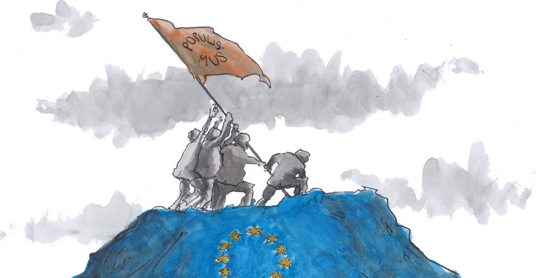 Zerstörerisches Projekt: Autokraten und Populisten ziehen gegen die europäische Idee ins Feld. (Zeichnung: Thomas Plaßmann)