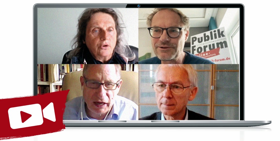 Podium: Ungläubig glaubenMaria Widl, (oben links), Matthias Drobinski (oben rechts), Detlef Pollack (unten links), Hans-Jürgen Günther (unten rechts). (Fotos: Publik-Forum; Grafiken: iStockbyGetty)