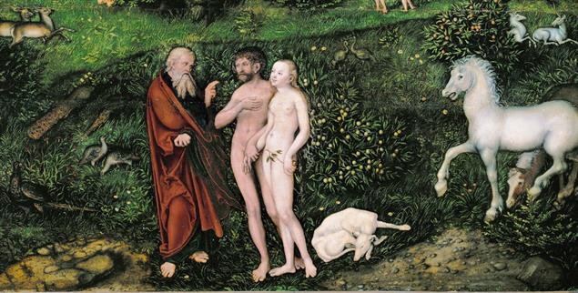 Auf Augenhöhe: Im Gemälde von Lucas Cranach dem Älteren erschafft Gott den Menschen nach seinem Ebenbild. (Foto: pa/akg-images/Erich Lessing)