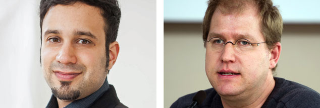Pegida-Demonstrationen verbieten? Ein Pro und Contra mit Niema Movassat (links), Abgeordneter der Linken im Bundestag und Sohn iranischer Eltern, und David Begrich, er leitet die Arbeitsstelle Rechtsextremismus beim Verein »Miteinander« in Magdeburg (Fotos: Pressebild; pa/zb/Burgi)