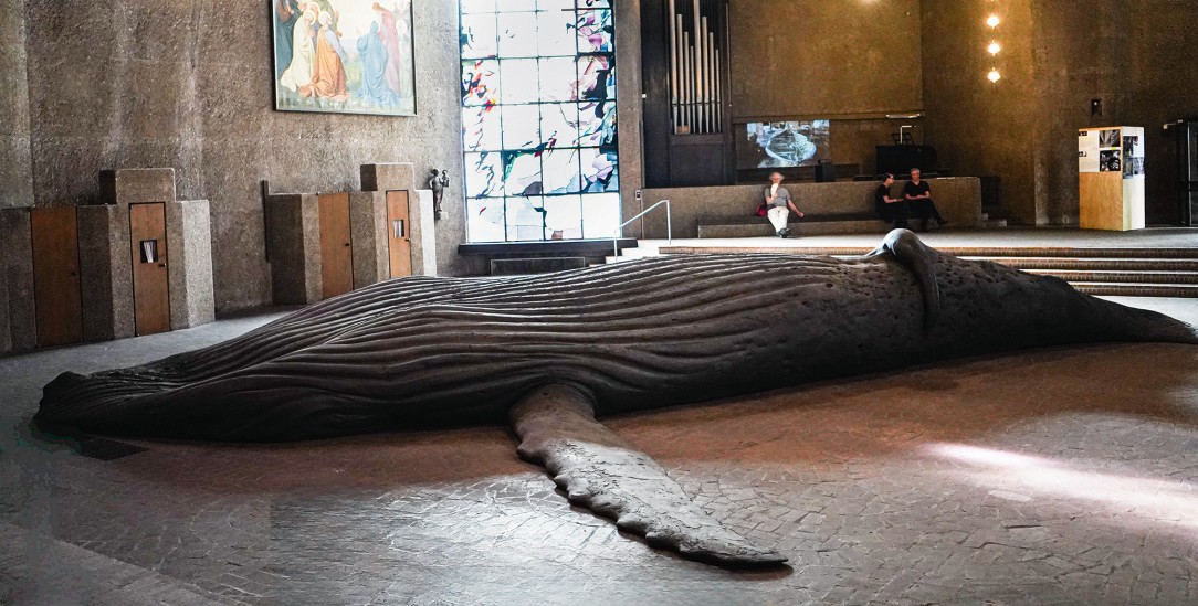 Majestätisch: Die lebensgroße Walskulptur bringt ein Wesen aus einer anderen Welt in den sakralen Raum. (Foto: Daniela Ordowski)