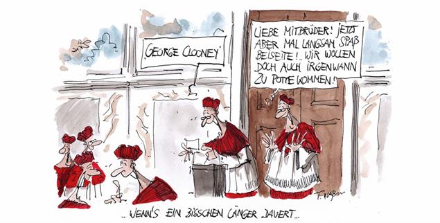 Die Papstwahl könnte ein bisschen moderner werden. (Zeichnung: Thomas Plassmann)