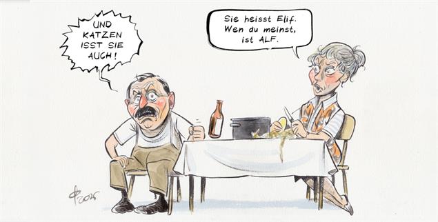 Absurde Vorwürfe und echte Herausforderungen: Nach dem Wahlsieg in Berlin steht Spitzenkandidatin Elif Eralp vor der Aufgabe, vom Protestmodus in die Realpolitik zu wechseln. (Karikatur: PA / dieKLEINERT)