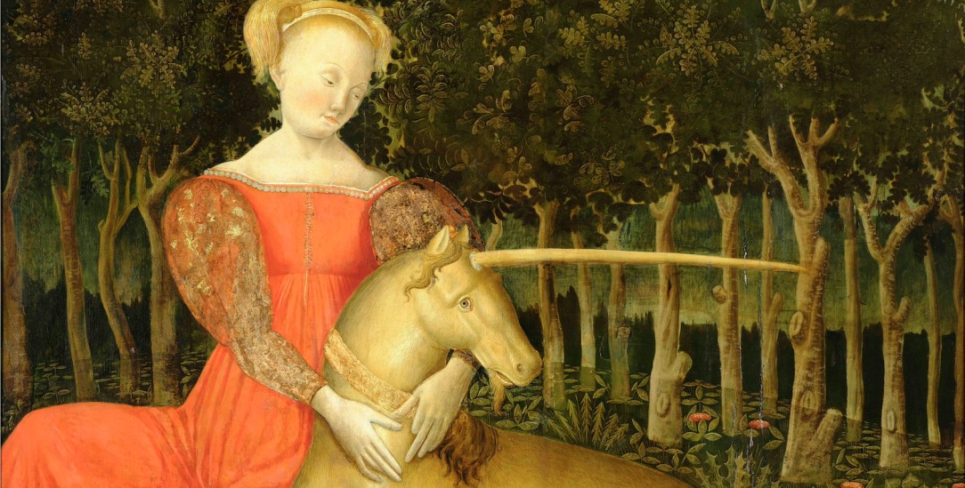 Zahm: Das beliebte Motiv »Jungfrau mit Einhorn« geht auf eine frühchristliche Schrift zurück, den Physiologus, eine Art theologische Tierkunde. Darin wird die Jungfrau mit Maria identifiziert, das Einhorn mit Christus. Dieses Bild aber ist profan, ein Porträt der Caterina Corner als Allegorie der Keuschheit (um 1467). Das gefangene Einhorn wendet sich unruhig ab.