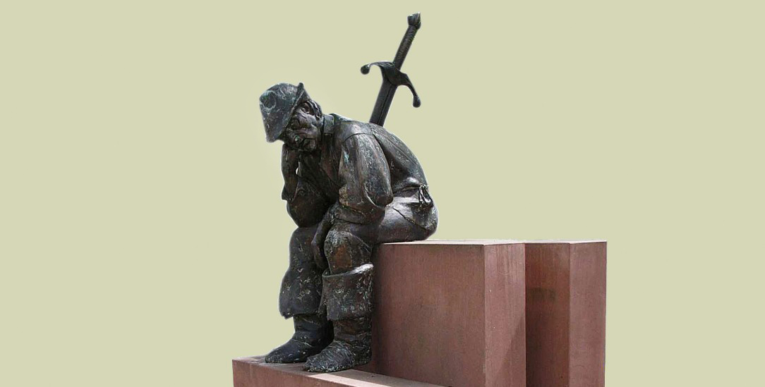 »Geschlagen ziehen wir nach Haus«: Bauernkriegsdenkmal in Nußdorf von Peter Brauchle nach einem Entwurf von Albrecht Dürer (Foto: Wikipedia/Bodoklecksel (GNU Free Documentation License)