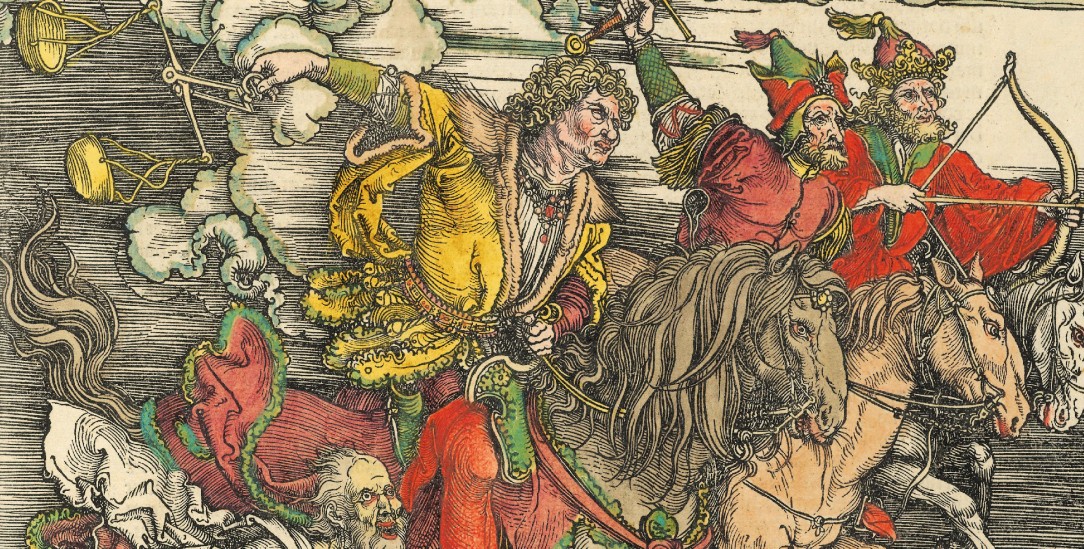 Untergang in Farbe: Kolorierte Buchausgabe von Dürers »Apocalipsis cum figuris« von 1498, die in der Bibliothek von Harvard digital zugänglich ist (Abbildung: Wikipedia)