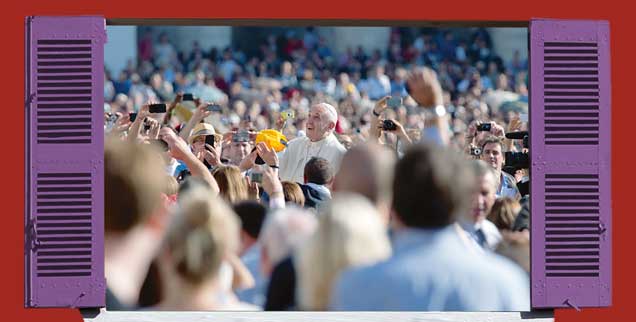 Papst Franziskus unter Menschen: »Er schüttelt viele Hände, spricht mit den Kindern. Er erinnert uns daran, dass wir bedürftig sind nach Zuwendung.« (Fotos: Jonathan Stutz/Fotolia.com, mod.; pa/Ulmer)