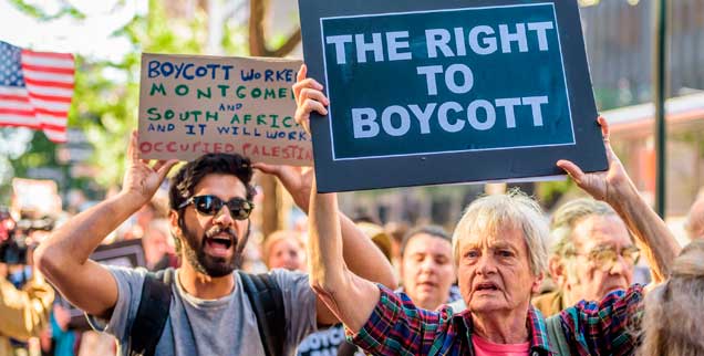 In vielen Ländern wird die Forderung nach einem Boykott Israels wegen seiner Politik gegenüber den Palästinensern erhoben, hier bei einer Demonstration in den USA (Foto: pa/McGregor/Pacific Press)
