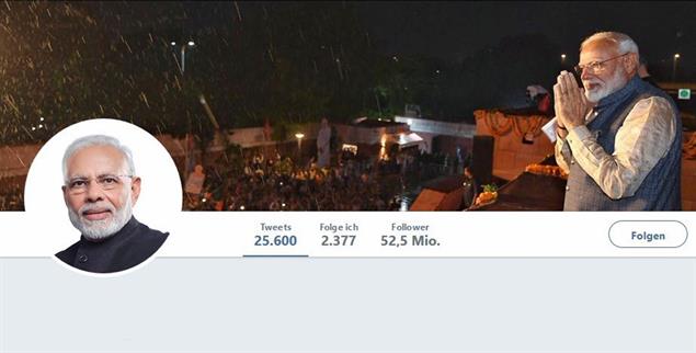 Ärger mit Trollen: Premier Modi lässt über seinen Twitter-Account Hetze verbreiten.(Abbildung: twitter.com)