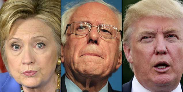 Hillary Clinton, Bernie Sanders und Donald Trump träumen von der Präsidentschaft: Clinton hat aus heutiger Sicht die besten Chancen auf den Sieg bei der US-Wahl am 8. November. Doch in den kommenden Monaten könnte es auch noch Überraschungen geben (Fotos: pa/Nelson; pa/Maialett; pa/Shurtleff)