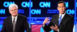 Newt Gingrich (links) oder Rick Santorum (rechts): Wird keiner der beiden Katholiken am Ende im Weißen Haus landen? (Foto: pa/Blanco) 
