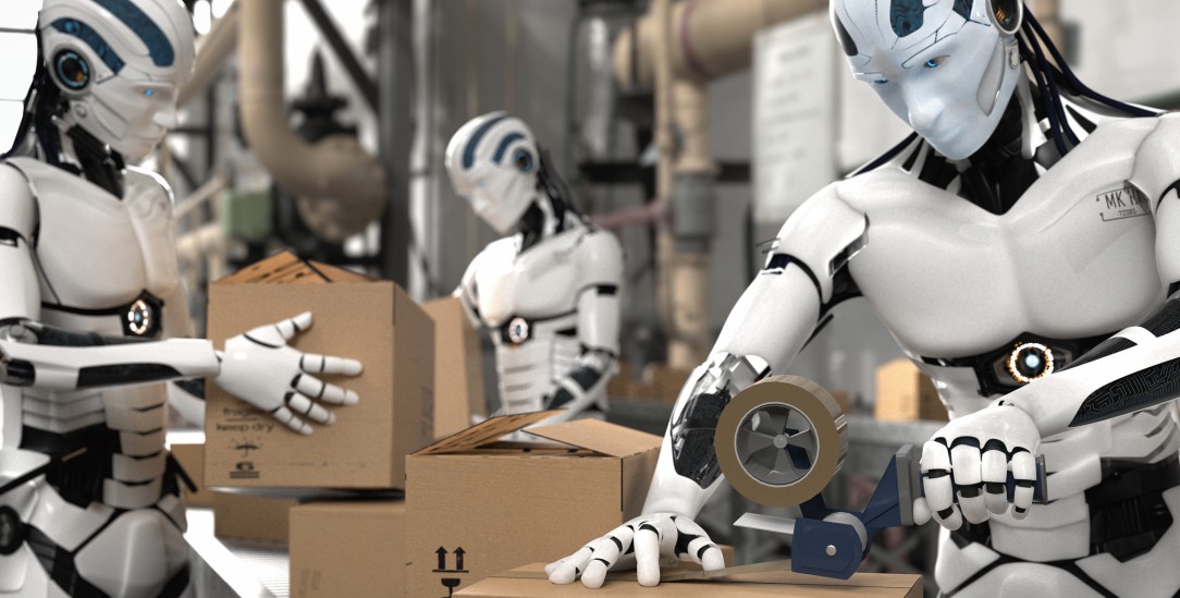 Künstliche Intelligenz am Fließband: Roboter beim Packen von Paketen (Foto: Getty Images/iStockphoto/Fotomek)