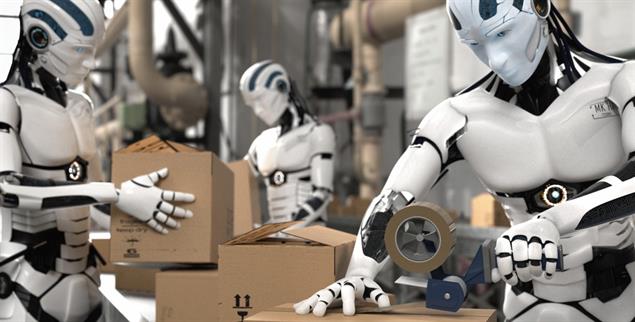 Künstliche Intelligenz am Fließband: Roboter beim Packen von Paketen (Foto: Getty Images/iStockphoto/Fotomek)
