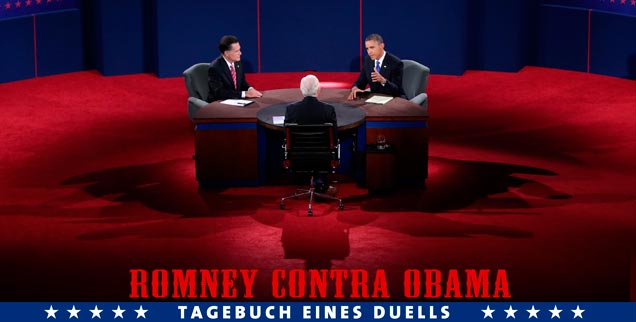 Boca Raton, Florida, am Abend des 22. Oktober 2012: Barack Obama dominiert den handzahmen Mitt Romney in der Debatte über Amerikas Außenpolitik. Nur noch wenige Tage, dann wählen die US-Amerikaner ihren neuen Präsidenten. Heißt er noch einmal Obama? Oder diesmal Romney? (Foto: pa/photoshot/Win McNamee)
