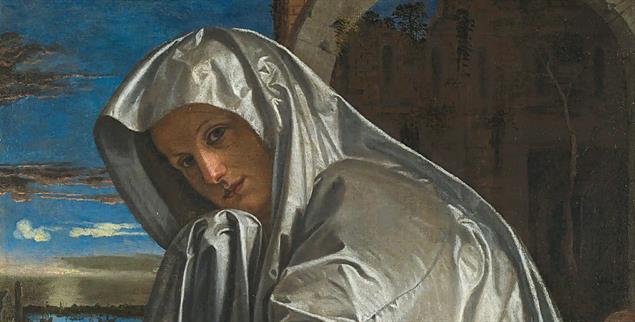 Eingehüllt ins erste Licht des Ostermorgens: Giovanni Girolamo Savoldo macht vieles anders als seine Zeitgenossen. Er zeigt seine »Maria Magdalena vor dem Grab« (um 1535) ohne die üblichen Attribute, allein das Salbgefäß weist auf sie hin. Ihr Körper verschwindet unter schimmerndem Stoff. Sie schaut den Betrachter direkt an. Hier erscheint die Auferstehungszeugin mit geheimnisvoller Autorität. (© the National Gallery, London/Giovanni Girolamo Savoldo)