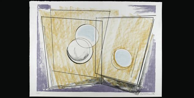 Dynamische Beziehung: Die drei Kreise in Barbara Hepworths Lithografie »Oblique Forms« (1969) sorgen für ein lebendiges Gleichgewicht. (Foto: The Hepworth Wakefield; © Bowness 2025)