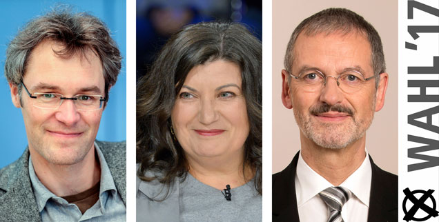 Christoph Bautz, Canan Topçu, Peter Neher: Wem gebern sie ihre Stimme bei der Bundestagswahl am Sonntag? (Fotos: pa/dpa/Kay Nietfeld; pa/zb/Karlheinz Schindler; DCV/Anke Jacob)