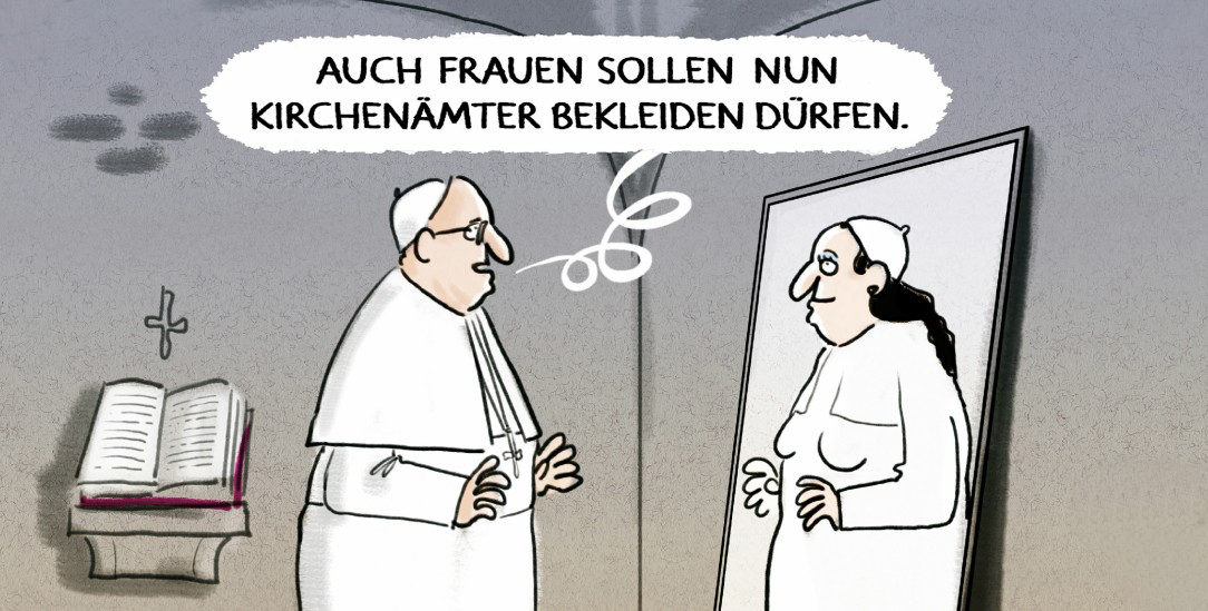 Es ist dogmatisch völlig unklar, was in einem solchen Fall priesterlichen Geschlechterwechsels passiert. (Illustration: pa/DIEKLEINERT/Markus Grolik)