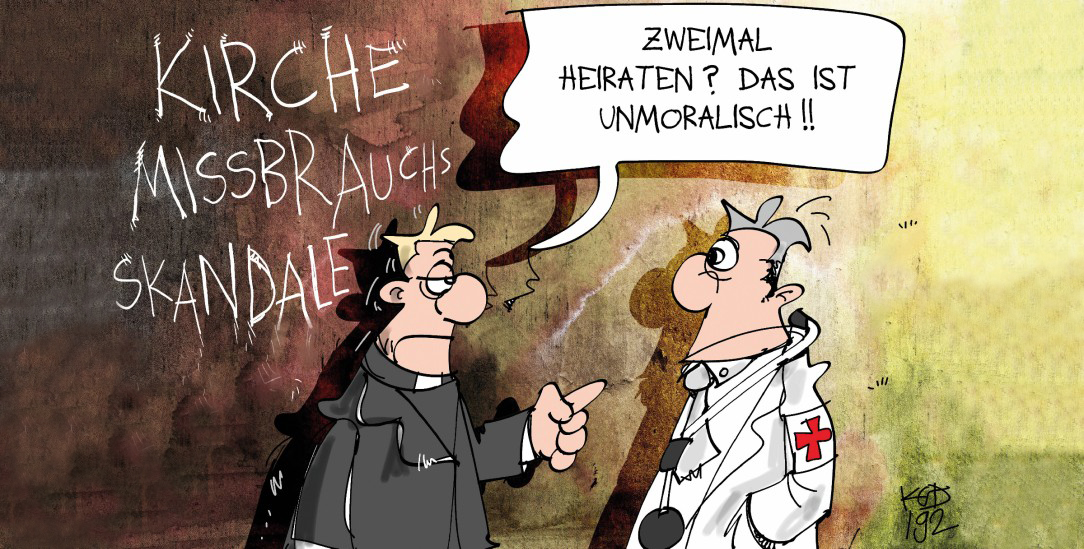 Doppelmoral: Die Kirche hat sich vom Moralempfinden der Gesellschaft getrennt (Zeichnung: PA/Die Kleinert/Kostas Koufogiorgos)
