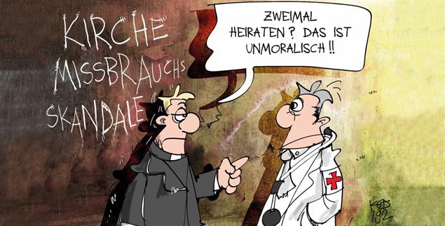 Doppelmoral: Die Kirche hat sich vom Moralempfinden der Gesellschaft getrennt (Zeichnung: PA/Die Kleinert/Kostas Koufogiorgos)